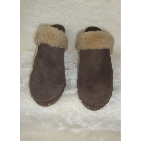 UGG Adele Brown Suede Sheepskin Studded Clogs Heels Mules Shoes Women Size  US 7 - Picture 2 of 12